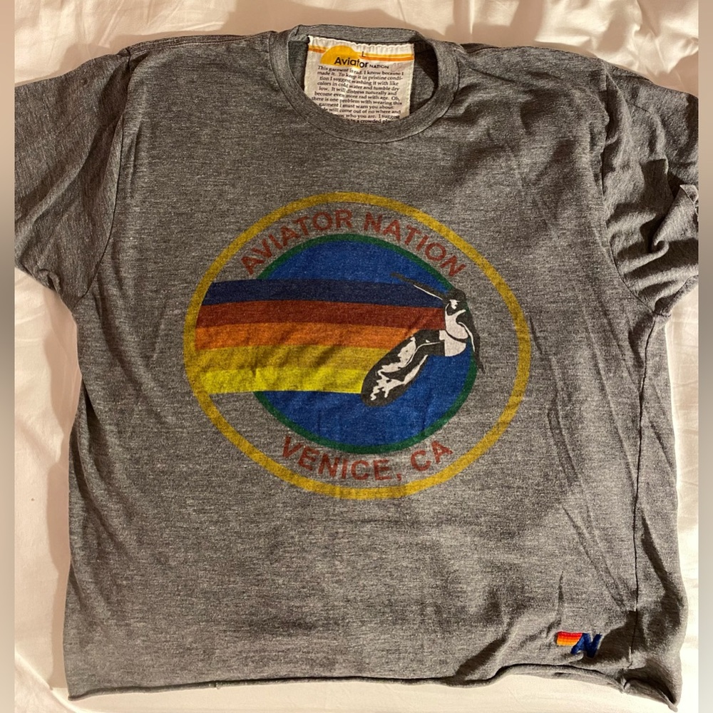 Aviator Nation Heather Grey Logo T-Shirt Venice Beach. Women’s Size L.
